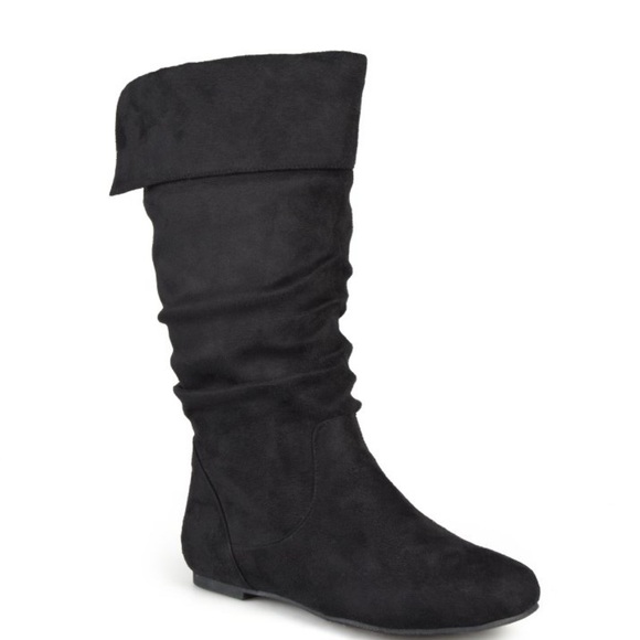 Journee Collection Shoes - Black Suede Knee-High Boots